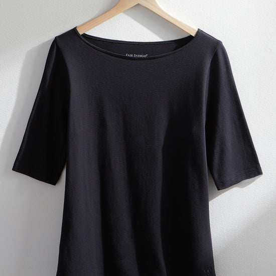 womens organic boat neck t-shirt - black - fair indigo fair trade ethically made