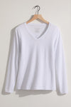 womens organic cotton long sleeve v-neck tee - white - fair indigo fair trade ethically made
