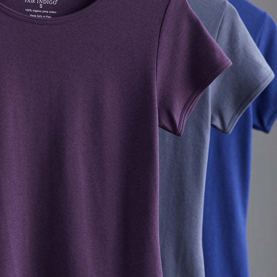 short sleeve 100% organic pima cotton jewel neck tee - fair indigo ethically made fair trade