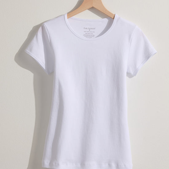 short sleeve organic 100% cotton jewel neck tee white - fair indigo ethically made fair trade