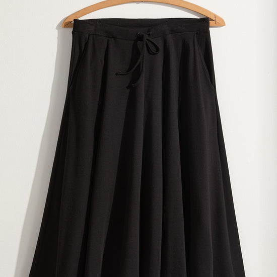 womens 100% organic cotton pocket midi skirt  black - fair indigo fair trade ethically made