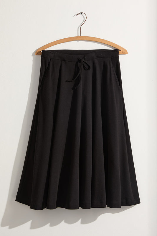 womens 100% organic cotton pocket midi skirt  black - fair indigo fair trade ethically made