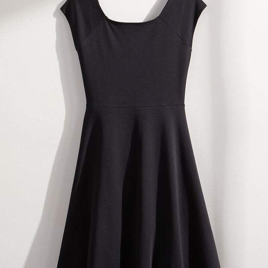 womens 100% organic cotton knit ballet neck dress - black - fair indigo fair trade ethically made