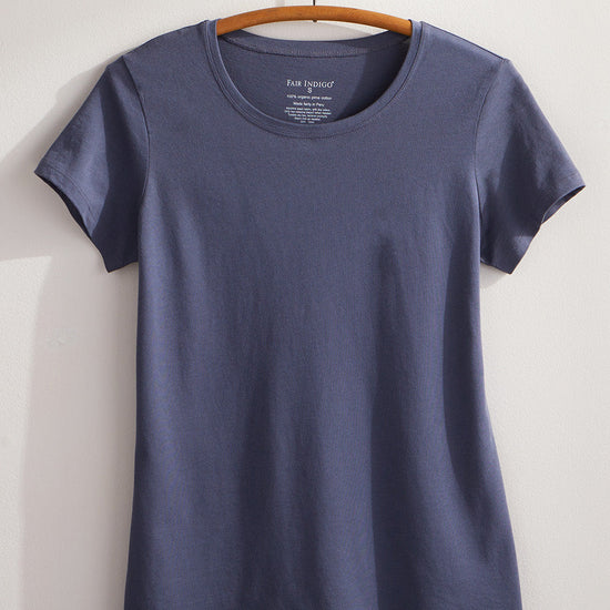 womens organic all cotton crew neck tee- slate grey blue - fair trade ethically made