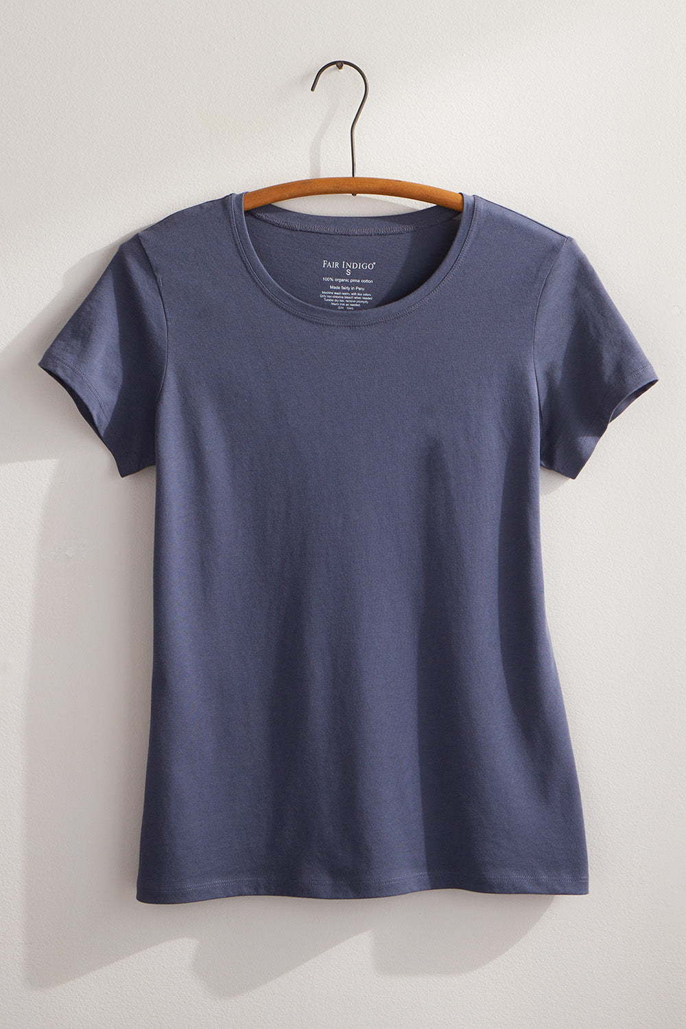 womens organic relaxed crew neck tee - slate blue - fair indigo fair trade ethically made