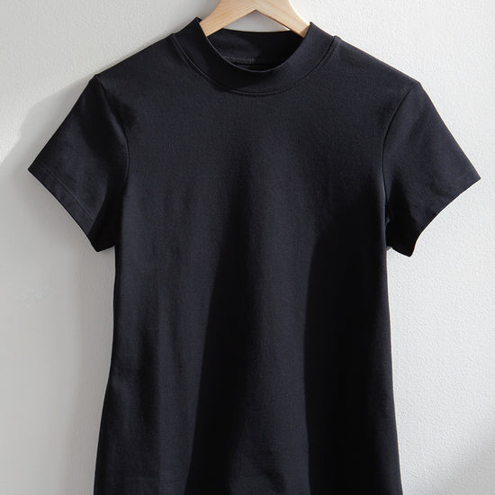 womens organic slim mock neck tee - black - fair indigo fair trade ethically made