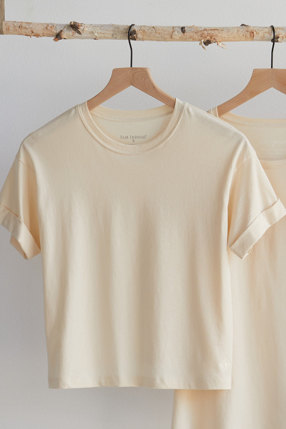 womens organic all cotton relaxed crop tee - undyed beige - fair trade ethically made