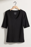 womens organic half sleeve v-neck t-shirt - black - ethically made fair trade clothing - fair indigo