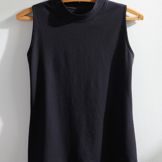 womens organic cotton sleeveless mock neck tee - black - fair indigo fair trade ethically made