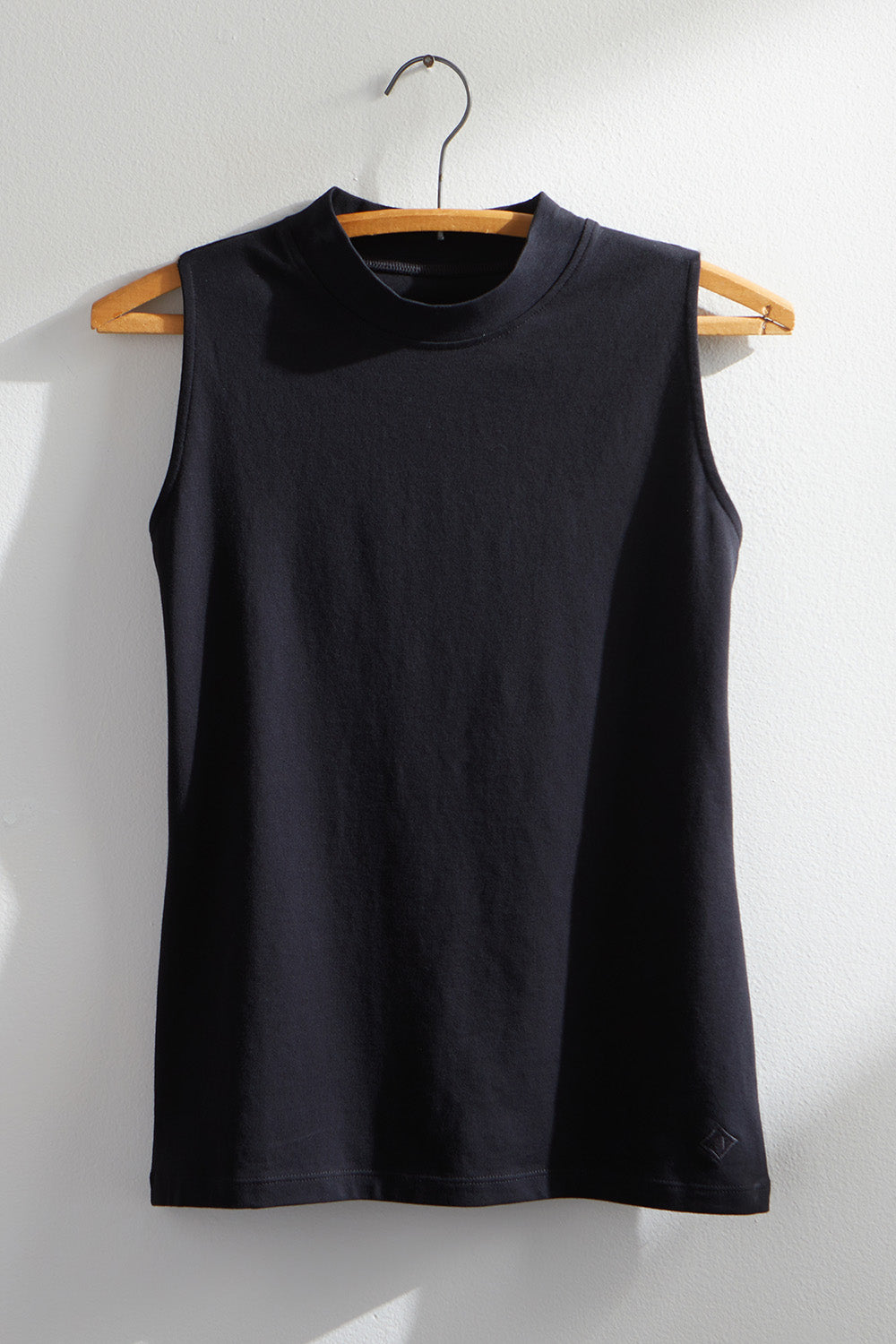 womens organic cotton sleeveless mock neck tee - black - fair indigo fair trade ethically made