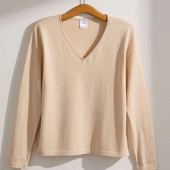 womens relaxed fit organic v-neck sweaters - dye free - undyed - fair indigo ethically made