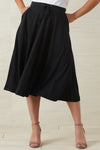 womens 100% organic cotton pocket midi skirt  black - fair indigo fair trade ethically made