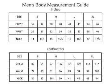fair indigo mens size chart