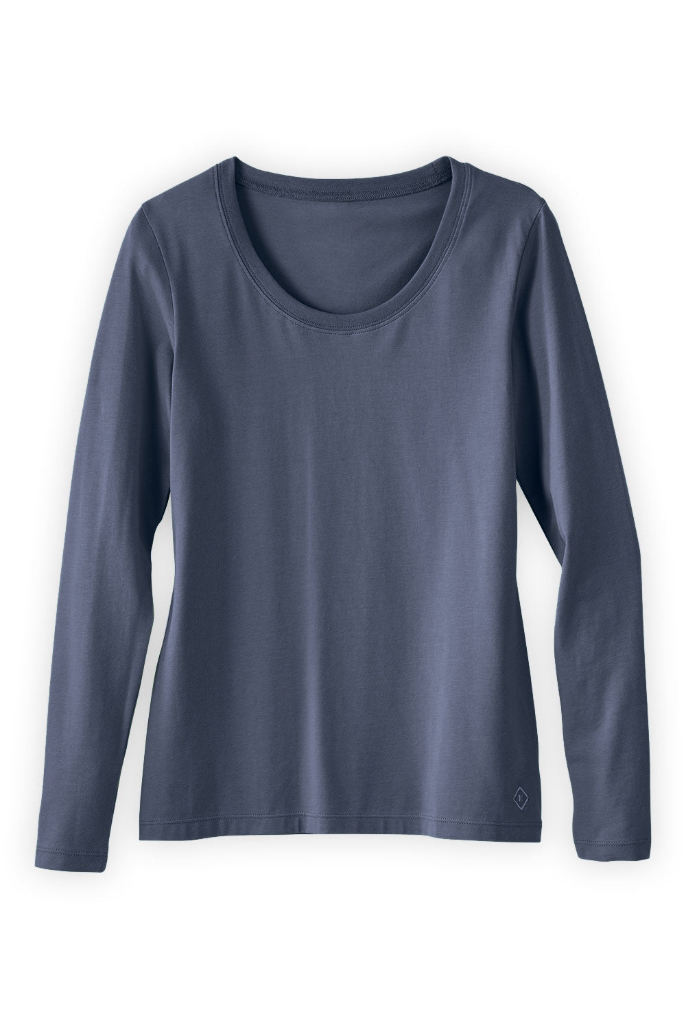 womens organic cotton long sleeve scoop neck t-shirt - slate blue - fair indigo fair trade ethically made